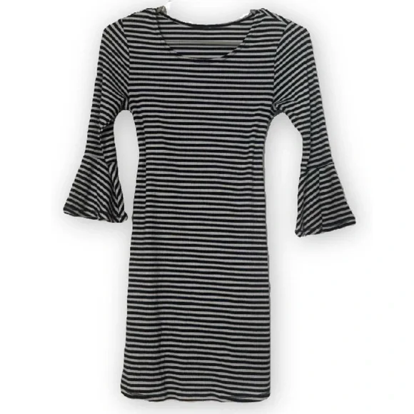 Striped Black and White Bell Sleeve Dress - Picture 1 of 2